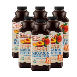 Third Street Chai Organic Peach Black Tea Concentrate 6-Pack, Premium Black Tea Concentrate 32 Fl. Oz, Peach and Balanced Flavor, Beverage Concentrate 7:1, Vegan, Gluten Free, Kosher, Non-GMO
