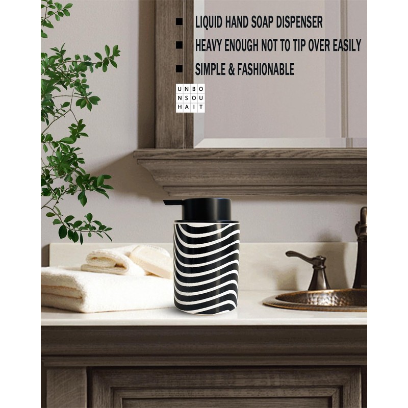 UNBONSOUHAIT Liquid Ceramic Hand Soap Dispenser for Bathroom Deco,12ounce Refillable
