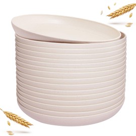 LIYH 20pcs Wheat Straw Plates 9Inch, Beige Reusable Plastic Plates, Microwave Dishwasher Safe, Unbreakable Reusable Plates for Picnic, Camping Plates
