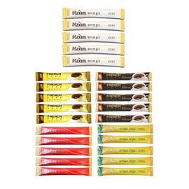 25 Instant Coffee Sampler , Korean Instant Coffee Mix Assortment Package, 25 Sticks, Maxim, French Café,