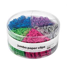 1InTheOffice Jumbo Paper Clips, Non-Skid, Vinyl Coated, Assorted Colors, 500/Pack, 1 Pack