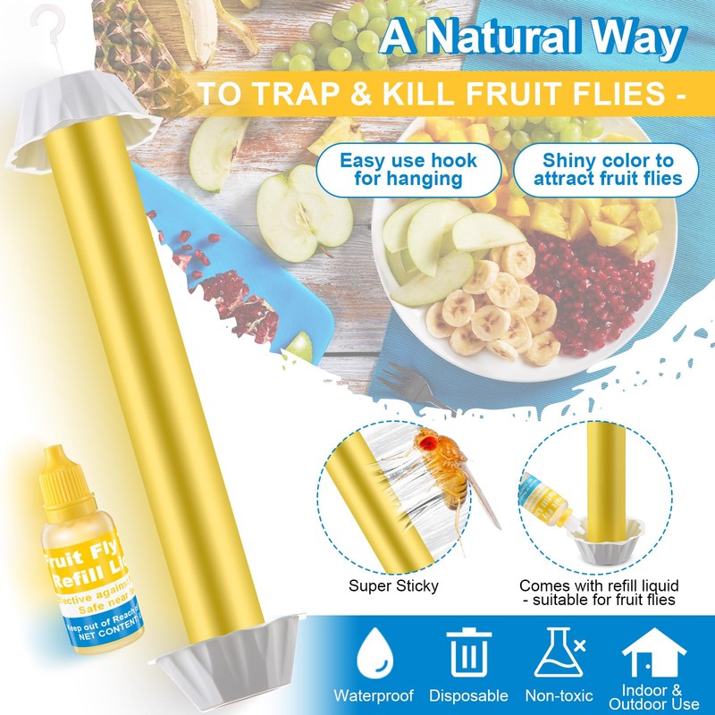 Qualirey 3 Pack Fruit Fly Trap Sticks for Indoors &