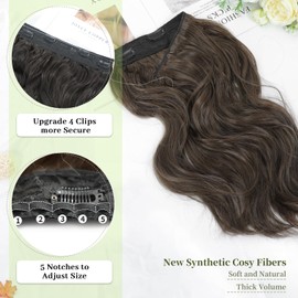 Morichy Halos Hair Extensions, 14Inch Invisible Wire Hair Extensions Clip in Adjustable Short Curly Synthetic Upgrade 4 Secure Clips Brown Hairpieces for Women Daily Use (Medium Brown)