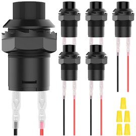 MKBKLLJY 6Pcs Self-locking Push Button Switch 12mm AC 250V/1.5A 125V/3A 2Pin Black Latching Round ON Off Switch with Terminal Wires and Wiring Cap for Car Boat Truck DIY Model PC Table Lamp