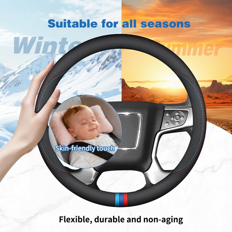 Erivis Nappa Leather Car Steering Wheel Cover 14.5-15'' for GMC