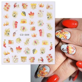 8 Sheets Autumn Nail Stickers for Nail Art Bronzing Maple Leaves Nail Art Stickers Ginkgo Pine Cones Autumn Fruits Nail Decals 3D Self-Adhesive Fall Maple Leaf Nail Decoration for Women Nail Designs