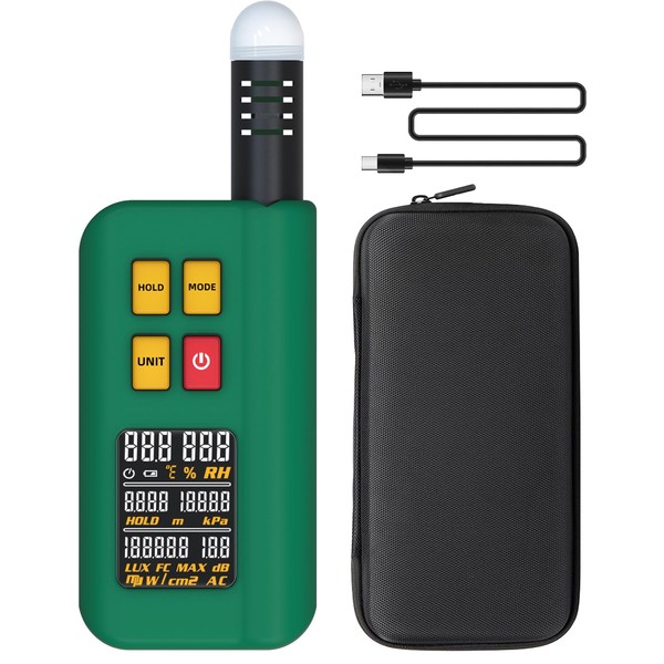 BSIDE GX1 Portable Environmental Meter Rechargeable 6-in-1 with Digital Light