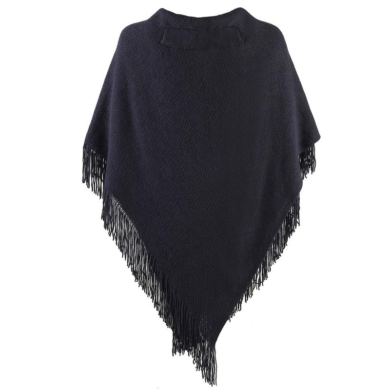Voonatex Women's Striped Poncho with Tassels Knitted Shawl Scarf Fringed