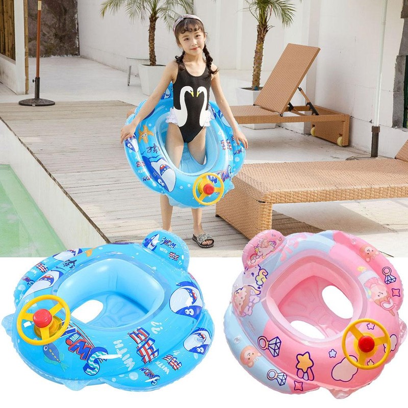 Baby Pool Float with Safety Seat Steering Wheel Cartoon Inflatable