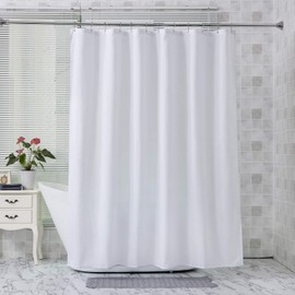 Amazer White Long Shower Curtain Liner Washable, 72 x 78 Inches, Fabric Shower Liner with 2 Bottom Stones, Waterproof 2-in-1 Shower Curtain and Liner, 12 Grommet Holes, Hotel Quality, White