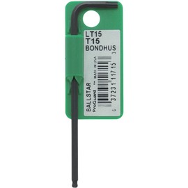 BONDHUS LT15 No.11715 Torx® Ball Point Ballstar™ L-Wrench T15 (Short Handle: 0.9 inches (23 mm), Long Handle: 3.5 inches (88 mm), Black Dyed Treatment