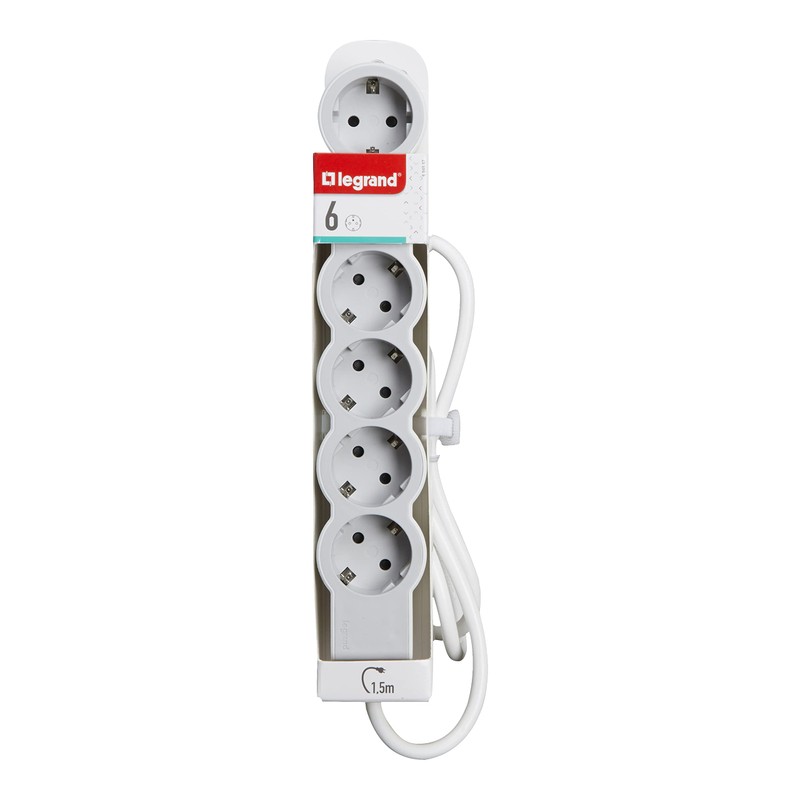 LEGRAND, 694557 694557 Flat Power Strip 6-Way Socket Multiple Socket