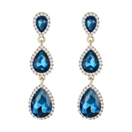 Clearine Women's Gorgeous Teardrop Crystal Long Drop Dangle Pierced Earrings for Wedding Banquet Prom Blue Topaz Colour Gold-Tone