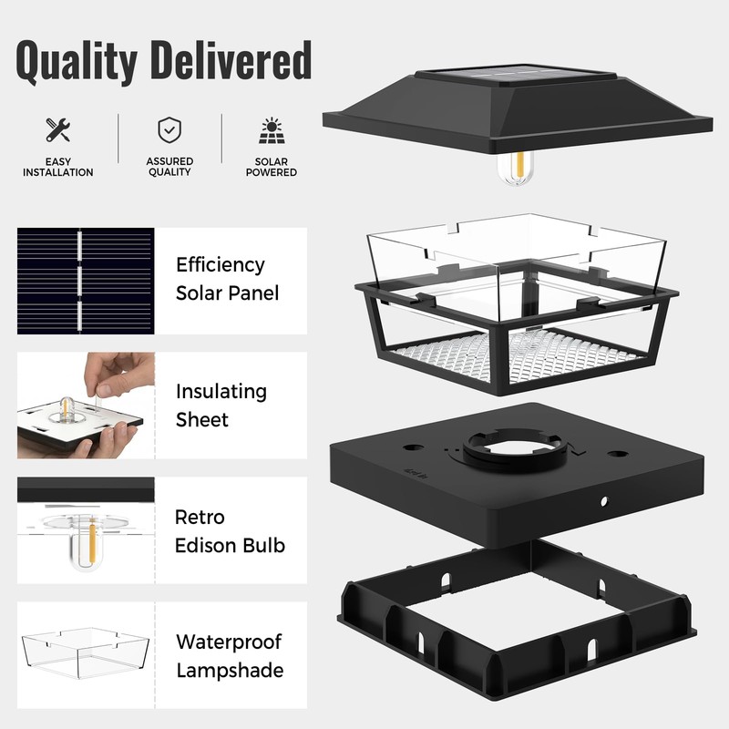 btfarm 4x4 Solar Post Cap Lights, 8 Pack Fence Deck