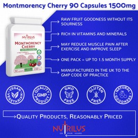 Nutrilus Montmorency Cherry 90 Capsules 1500mg - Freeze Dried Tart Cherry Extract - High Strength Supplement - UK Made - Vegan