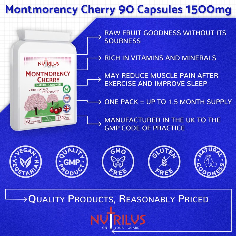 Nutrilus Montmorency Cherry 90 Capsules 1500mg - Freeze Dried Tart
