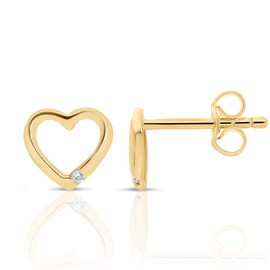 Planetys - Women's Heart Earrings 9 Carat Yellow Gold (375/1000) and Diamonds, Yellow Gold, Diamond