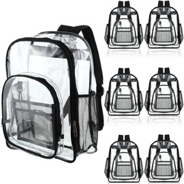 6 Pcs 17 Inch Bulk Clear Backpack Bulk for School Kids Bookbag Transparent Bag Student Large Heavy Duty Back Bag for Donation(Black)