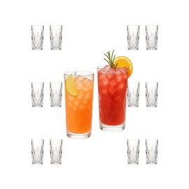 LEMONSODA Premium 12oz Highball Glass, for Water, Juices, cocktails - Set of 12 - Crystal Cut Glasses – Elegant Textured Tom Collins Glassware Set - Premium Packaging
