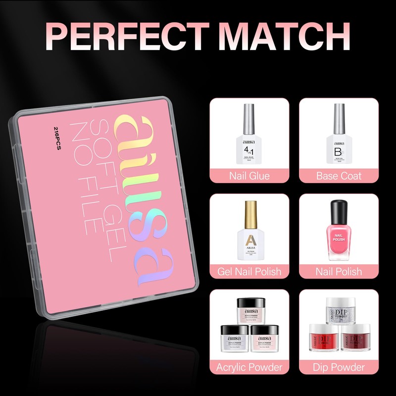 AILLSA Medium Square Nail Tips Soft Gel Full Cover Half