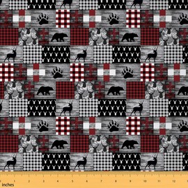 Bear Deer Fabric by The Yard 3 Yards Plaid Effects Decorative Outdoor Fabric for Chairs Sofa Couch Farmhouse Rustic Cabin Country Upholstery Fabric Waterproof Wild Animal DIY Reupholstery Fabric