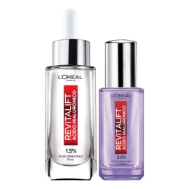 Kit L'Oréal Paris Revitalift Ácido Hialurónico Sérum facial rellenador Sérum de ojos 2 piezas Hidrata intensamente y rellena líneas de expresión aprobado por dermatólogos tu rutina de skin care