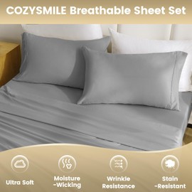CozySmile Full Sheet Set - 4 Piece Silky Soft Breathable Bed Sheet & Pillowcase Set, 16" Deep Pocket Hotel Luxury Wrinkle Free Easy Care Bedding Sheets, Light Grey