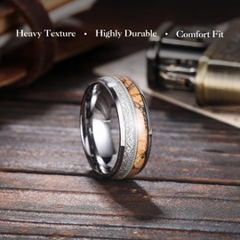 King Will Mens Wedding Band 8mm Tungsten Rings for Men Silver Meteorite Whisky Wood Guitar String Inlay Size 7-14丨Nature Collection 13