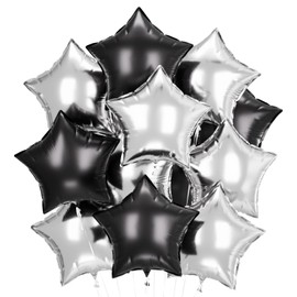 Star Foil Balloons Black Silver Pack of 24, New Year's Eve Decoration Star Balloons, Star Helium Balloons, Wedding Decoration, New Year's Eve Birthday Decoration or Valentine's Day