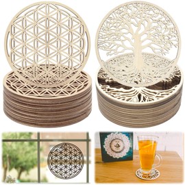 XSHAO® Flower of Life Coasters, Tree of Life Coasters, Wooden Tea Coasters, Pack of 20, 10 x 10 cm for Meditation, Home, Decoration, Dining Room