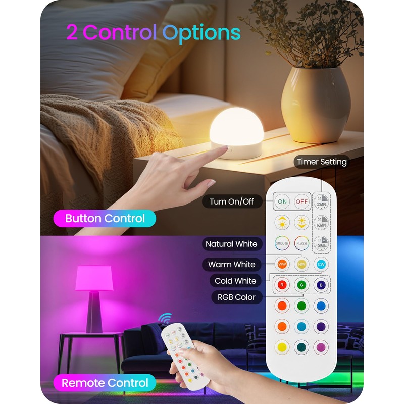 GOEBLESON Rechargeable Light Bulbs with Remote Control, 2 Pack E12