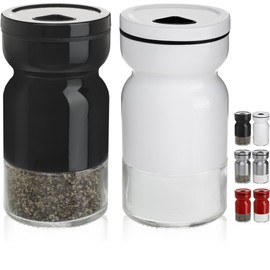 CHEFVANTAGE Salt and Pepper Shakers Set with Adjustable Pour Holes - Black and White