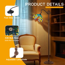 Capulina Tiffany Lamp Stained Glass Floor Lamp 62 Inches Tall Blue Orange Dragonfly Arched Adjustable Angle Tiffany Style Reading Floor Lamp for Living Room Bedroom Home Office