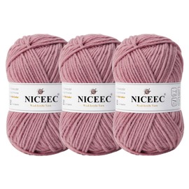 NICEEC 3 Skeins Soft Wool-Acrylic Yarn for Knitting Worsted Weight Yarn Quality Yarn for DIY Craft Wool Blend Yarn for Crochet Blanket Yarn(3×3.53oz,3×153yds)-Elegance Rose
