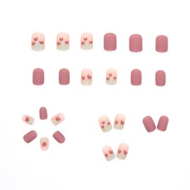 24PCS Flowers Press on Nails Short Tulip Fake Nails Tips Square False Nails French Full Cover Nail Manicure Decoration for Women and Girls (Tulip Fake Nails)