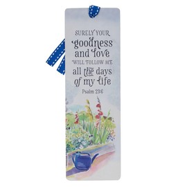 Christian Art Gifts Premium Scripture Bookmark Surely Goodness and Mercy Psalm 23:6 Bible Verse Floral Garden Inspirational Bookmark for Women w/Ribbon