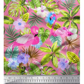 Soimoi Pink Heavy Canvas Fabric Flamingo,Tropical Leaves & Floral Fabric Prints By metre 58 Inch Wide