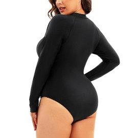 Holipick Plus Size One Piece Rash Guard for Women Long Sleeve Swimsuit Zipper UPF 50+ Surfing Bathing Suit Black