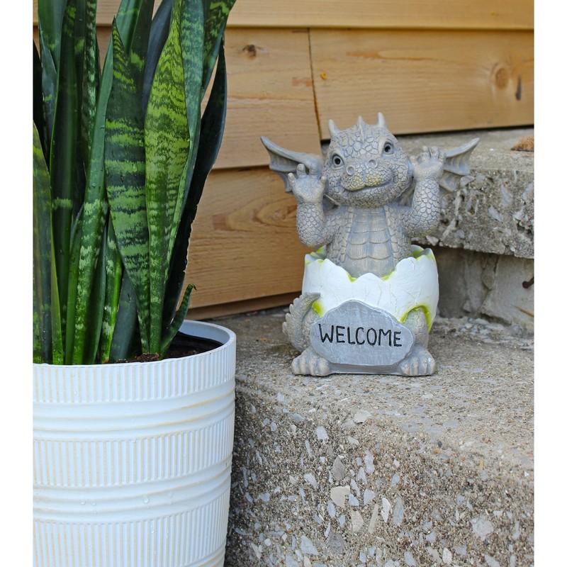 Esterno Baby Dragon Garden Statue (9-Inch); Hatching Dragon Yard Decor