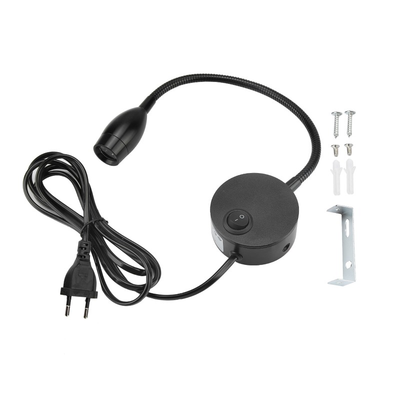 Black Durable Adjustable Bedside LED Light Lamp for Hotel Bedroom