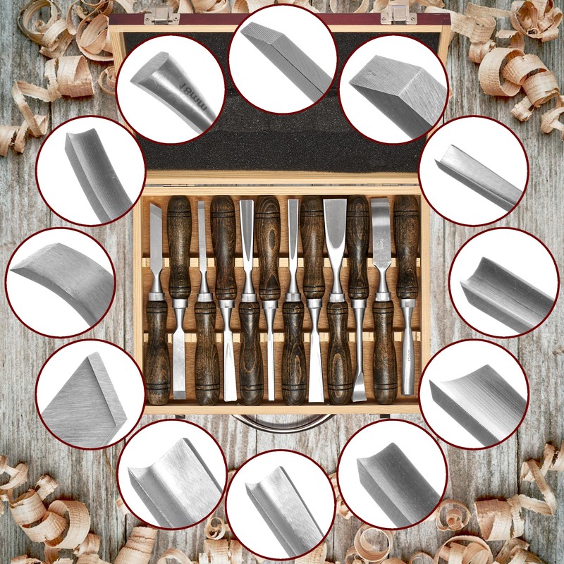 SELFIE CAT 12 Piece Wood Chisel Set for Woodworking Tools