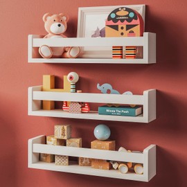 NATURE SUPPLIES Set of 3 White Nursery Room Shelves, Solid Wood Ideal for Books Toys and Decor, Wall Bookshelf for Kids Bedroom, Kids Bookshelf, Nursery Book Shelves, Floating Bookshelf, Classic White