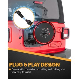 ADTOPI Plug & Play Spare Tire Brake Light LED 3rd Wheel Third Brake Light Rear Tail Spare Tire Lamp Compatible with Jeep Wragler JL JLU 2018-2025 with Backup Camera, Red Light