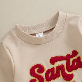 Lamuusaa Newborn Baby Girl Boy Christmas Outfit Santa Baby/Merry Mini Embroidery Romper One Piece Jumpsuit Fall Clothes (Khaki, 3-6 Months)