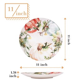 Sonemone Pumpkin Harvest Dinner Plates Set of 4, 11 Inch Ceramic Plates, Large Dinnerware Dish Set for Kitchen, Dinner, Salad, Dessert, Microwave & Dishwasher Safe, Scratch Resistant
