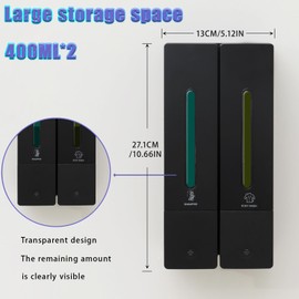 Shampoo and Conditioner Dispenser –Shampoo Dispenser for Shower, Shower Soap Dispenser Wall Mounted, Shower Dispenser 2 Chamber No Drill Body Wash Dispenser, Bathroom & Hotel Use, 2 X 400ML, Black