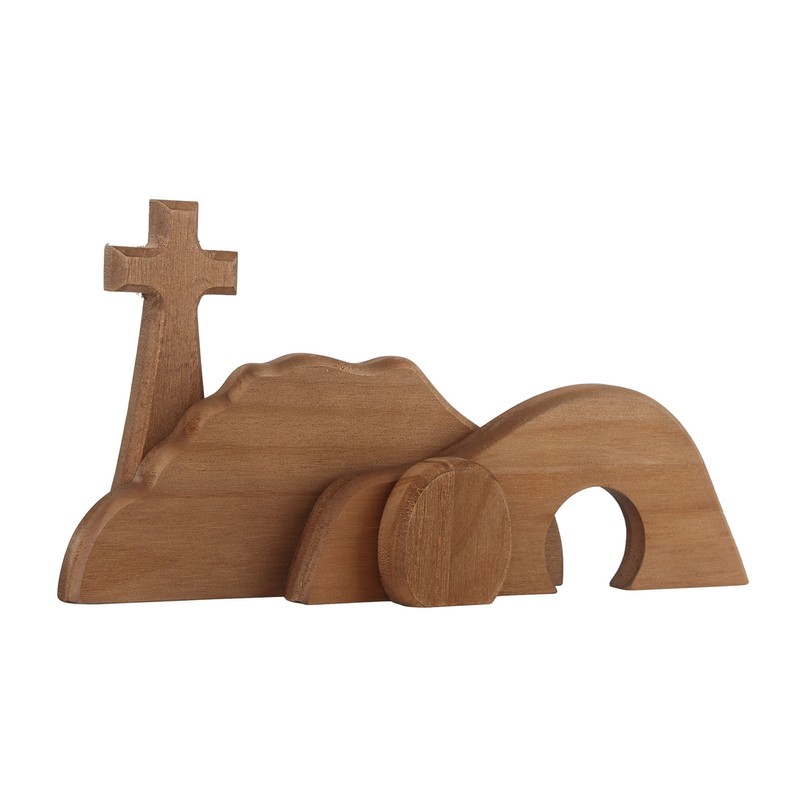 Easter Scene Cross Decoration Wooden Jesus Empty Tomb Statue Easter