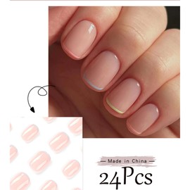 24Pcs Short Square Press on Nails Colorful French Tip Fake Nails with Rainbow Colorful Design Acrylic Nails Full Cover Glue on Nails Glossy Artificial Nails Stick on Nails for Women DIY Manicure