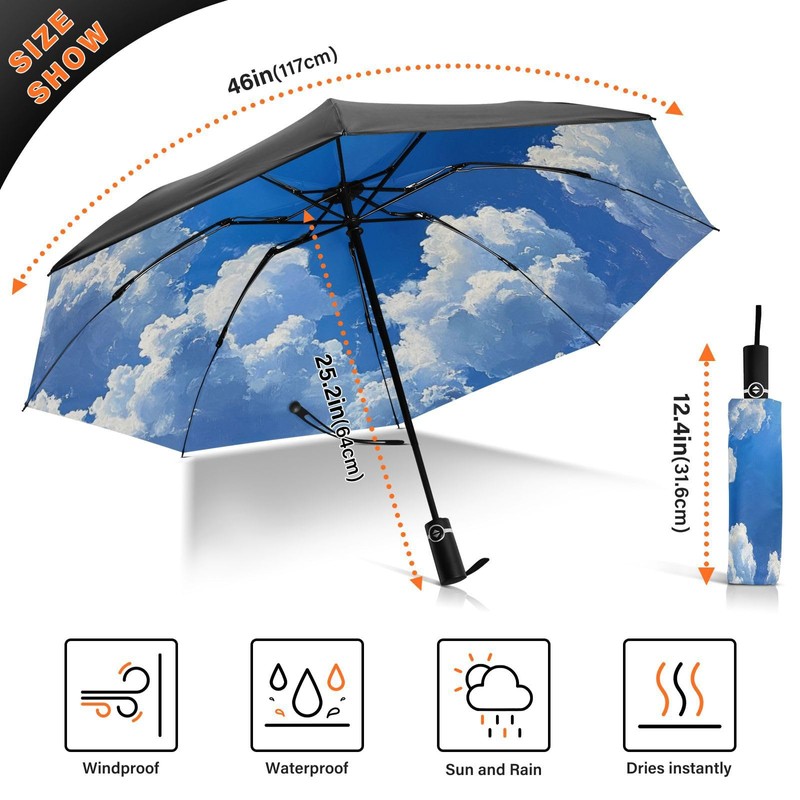 Coikll Large Windproof Umbrella Auto Open Folding Umbrella, 8 Ribs