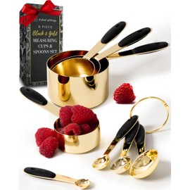 Styled Settings Black and Gold Measuring Cups and Spoons Set - 8PC Stainless Steel Measuring Spoons and Cups Set for Precise Baking & Cooking - Stylish Black and Gold Kitchen Accessories